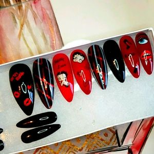 Black BETTY BOOP reusable gel press on nails